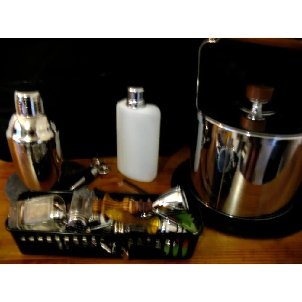 Vintage Group of  Bar Accessories - Tray, Ice Bucket, Stirrers